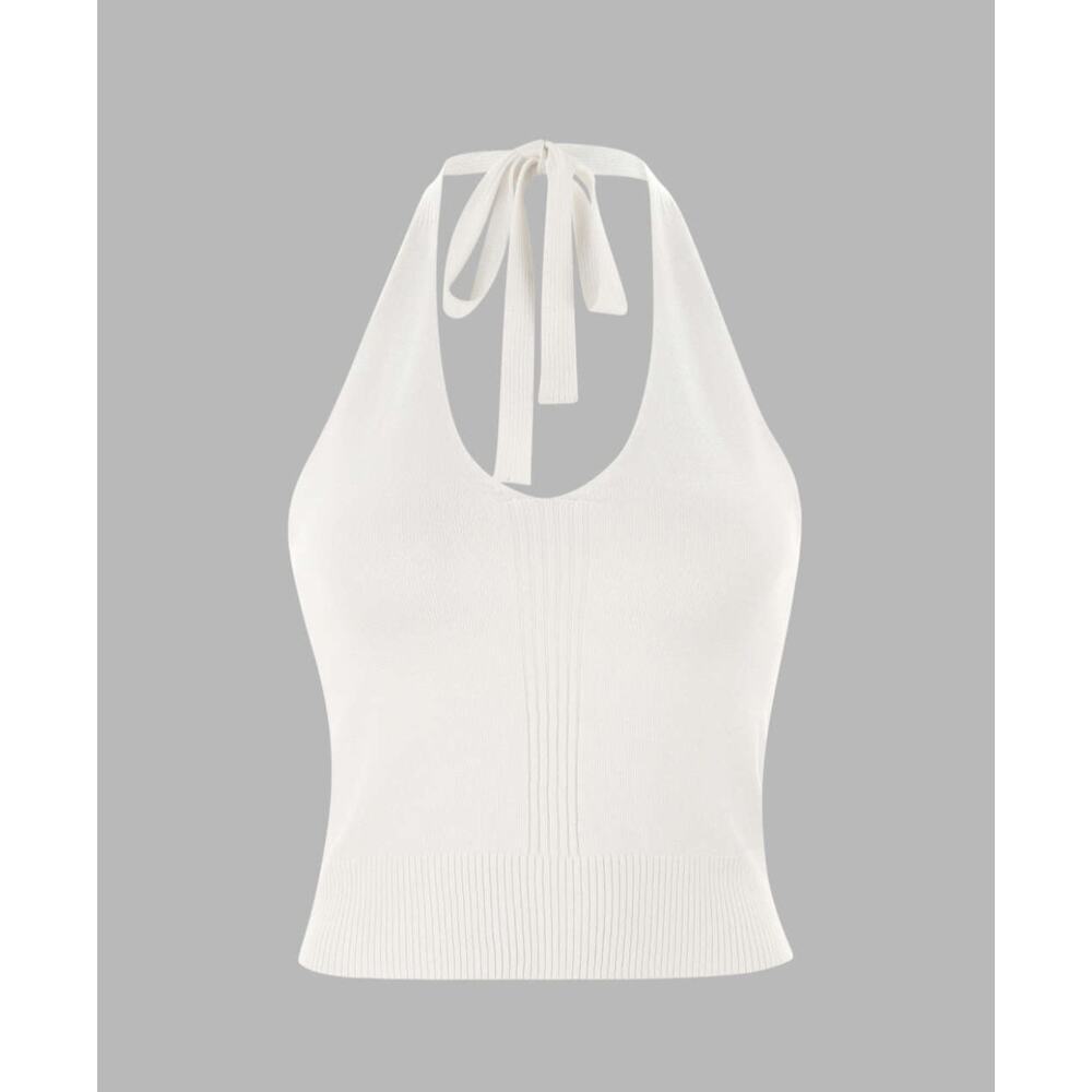 Cider Women's Solid Ribbed Crop Knit Top Sz White M